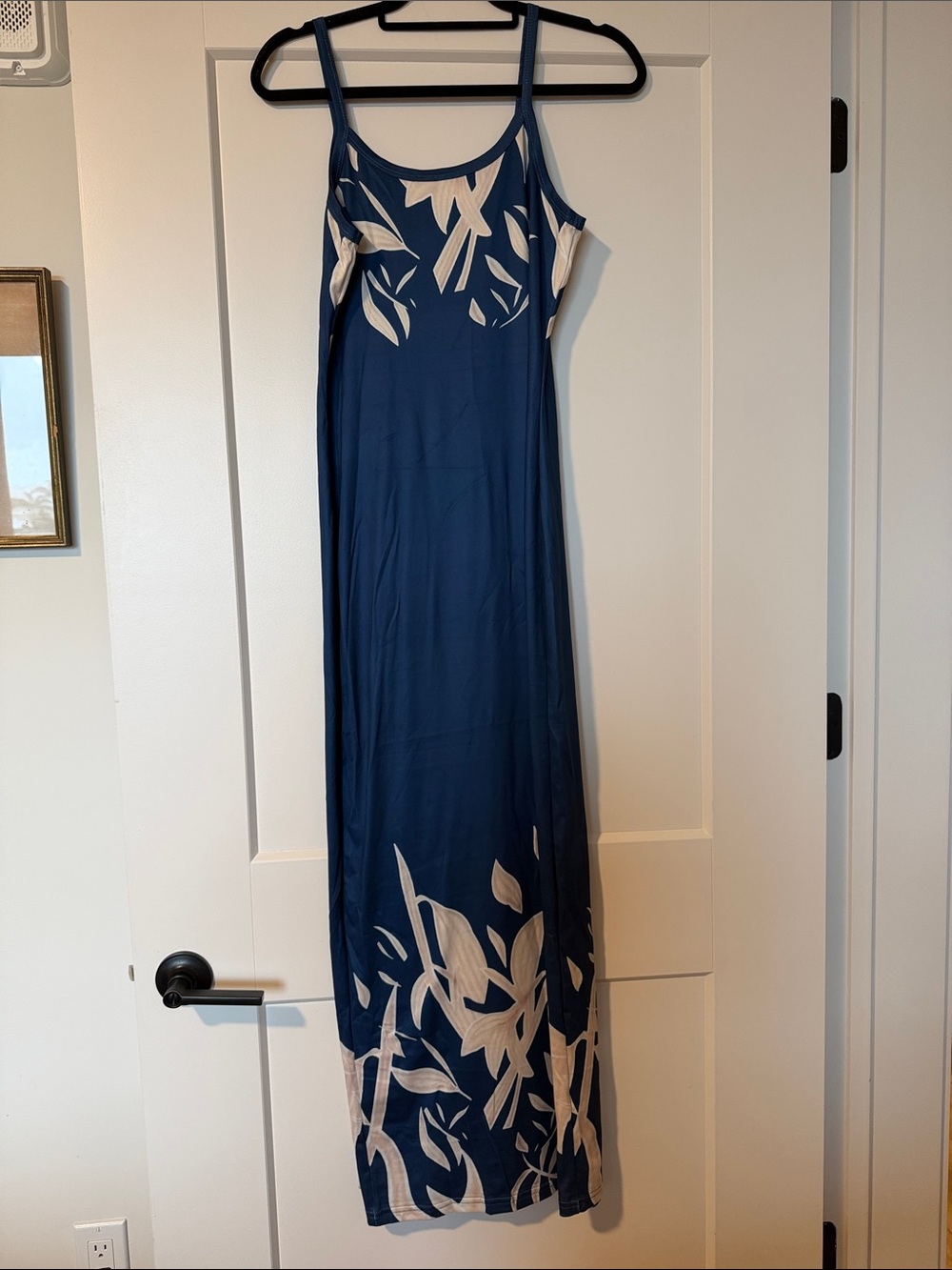 SHEIN Navy Blue Maxi Dress with White Botanical Print